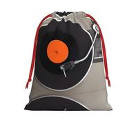 S - Bolsa de Navidad con cordón, bolsas de felpa reutilizables para fiestas de Navidad con impresión de disco de vinilo vintage, bolsas de felpa reutilizables