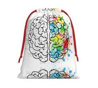 S - Bolsa de Navidad con cordón, imagen geométrica festiva del cerebro con estampado científico, bolsas de fiesta de Navidad, bolsas de felpa reutilizables