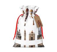 S - Bolsa de Navidad reutilizable - Castle Hot Air Balloon Full Print Cordón Bolsa de regalo para Navidad, vacaciones, fiestas, bodas, cumpleaños