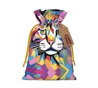 S - Bolsa de Navidad reutilizable - Colorido gato manchado estampado completo cordón bolsa de regalo para Navidad, vacaciones, fiesta, boda, cumpleaños