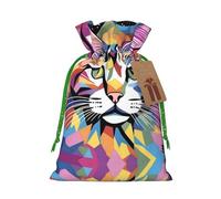 S - Bolsa de Navidad reutilizable - Colorido gato manchado estampado completo cordón bolsa de regalo para Navidad, vacaciones, fiesta, boda, cumpleaños