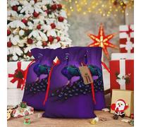 S - Bolsa de Navidad reutilizable con estampado de pavo real morado, bolsa de regalo con cordón para vacaciones, cumpleaños y regalos de boda
