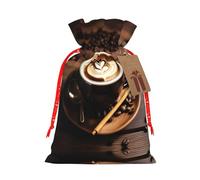 S - Bolsa de Navidad reutilizable - Deliciosa bolsa de regalo con cordón con estampado de café de corazón para vacaciones, cumpleaños y regalos de boda