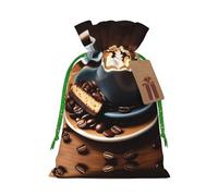 S - Bolsa de Navidad reutilizable - Deliciosa bolsa de regalo con cordón con estampado de café para vacaciones, cumpleaños y regalos de boda