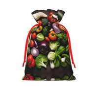 S Bolsa de Navidad reutilizable - Introducción de varias verduras con cordón impreso bolsa de regalo para vacaciones, cumpleaños y regalos de boda
