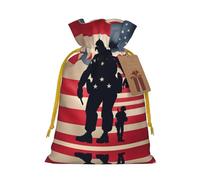 S Bolsa de Navidad reutilizable - Soldados militares estadounidenses patrióticos Día de los Caídos impresión cordón bolsa de regalo para vacaciones, cumpleaños y regalos de boda