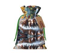 S Bolsas de Navidad con cordón - Estampado de caballos para fiestas de Navidad para bodas, cumpleaños