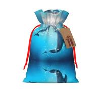 S Bolsas de Navidad con cordón - Patrón de cuento de delfín con estampado de beso, bolsas de fiesta de Navidad para bodas, cumpleaños