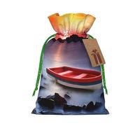 S - Bolsas de Navidad con estampado de barco de pesca rojo, bolsas de regalo con cordón para Navidad, cumpleaños, boda, recuerdos de fiesta