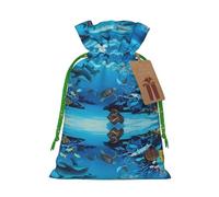 S - Bolsas de Navidad con estampado de vida marina azul marino con cordón para Navidad, cumpleaños, boda, recuerdos de fiesta