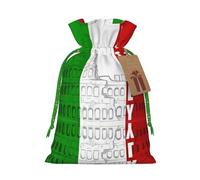S - Bolsas de Navidad reutilizables con estampado de bandera italiana del Coliseo romano para fiestas de Navidad, vacaciones, con cordón, bolsas de regalo para cumpleaños, bodas