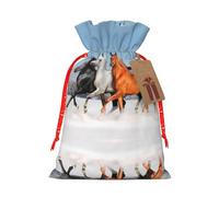 S - Bolsas de Navidad reutilizables con estampado de caballos bonitos para fiestas de Navidad, vacaciones, con cordón, bolsas de regalo para cumpleaños, bodas