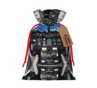 S - Bolsas de Navidad reutilizables con estampado de cabina de avión para fiestas de Navidad, vacaciones, con cordón, bolsas de regalo para cumpleaños, bodas