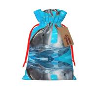 S - Bolsas de Navidad reutilizables con estampado de delfín para fiestas de Navidad, vacaciones, con cordón, bolsas de regalo para cumpleaños, bodas