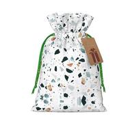 S - Bolsas de Navidad reutilizables con estampado de mármol de terrazo pastel para fiestas de Navidad, vacaciones, bolsas de regalo con cordón para cumpleaños, bodas