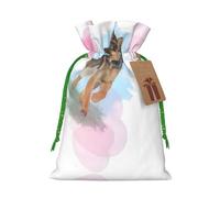 S - Bolsas de Navidad reutilizables con estampado de pastor alemán para amantes de los perros, fiestas de Navidad, vacaciones, con cordón, bolsas de regalo para cumpleaños, bodas