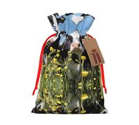 S - Bolsas de Navidad reutilizables con estampado de vacas blancas y negras para fiestas de Navidad, vacaciones, con cordón, bolsas de regalo para cumpleaños, bodas