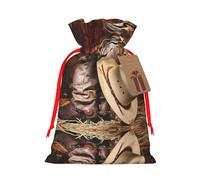 S - Bolsas de Navidad reutilizables con sombrero negro de vaquero con estampado de botas occidentales para fiestas de Navidad, vacaciones, bolsas de regalo con cordón para cumpleaños, bodas
