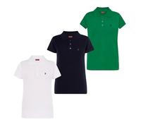S&C - Polo de Mujer Manga Corta Algodón, Color Liso, Estilo Casual, Tejido Punto Piqué, Cuello 3 Botones, Diseñado en España, Ligeramente Entallado, Ver Guía, 3 Uds Blanco Marino Y Verde, M