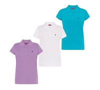 S&C - Polo de Mujer Manga Corta Algodón, Color Liso, Estilo Casual, Tejido Punto Piqué, Cuello 3 Botones, Diseñado en España, Ligeramente Entallado, Ver Guía, 3 Uds Lavanda Blanco Y Turquesa, XXL