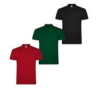 S&C - Polo Hombre Manga Corta Algodón 100%, Color Liso, Estilo Casual, Cuello 3 Botones, Diseñado en España, Tejido Punto Piqué, Corte Regular, Talla Ajustada, 3 Uds Rojo Verde Negro, M