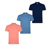 S&C - Polo Hombre Manga Corta Algodón 100%, Color Liso, Estilo Casual, Cuello 3 Botones, Diseñado en España, Tejido Punto Piqué, Corte Regular, Talla Ajustada, 3 Uds Salmón Riviera Marino, M