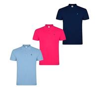 S&C - Polo Hombre Manga Corta Algodón 100%, Color Liso, Estilo Casual, Cuello 3 Botones, Diseñado en España, Tejido Punto Piqué, Corte Regular, Talla Ajustada, 3 Uds Celeste Fucsia Marino, XL