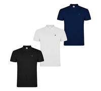 S&C - Polo Hombre Manga Corta Algodón 100%, Color Liso, Estilo Casual, Cuello 3 Botones, Diseñado en España, Tejido Punto Piqué, Corte Regular, Talla Ajustada, 3 Uds Negro Blanco Marino, M
