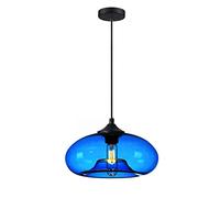 S-Cevada 28cm Luz Colgante de Cristal Colorida Vintage Industrial Retro Loft Bar E27 Lámpara Colgante de Techo Cocina Comedor Dormitorio Iluminación Interior (Azul)