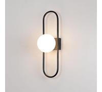 S-Cevada Aplique de Pared Moderno con Globo de Vidrio Esmerilado y Marco Ovalado Metálico, Lámpara de Pared Negra o Dorada para Dormitorio Salón Pasillo (negro)