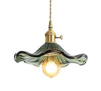 S-Cevada Lámpara colgante con pantalla de cristal de hoja de loto, industrial vintage E27, lámpara colgante de techo, granja, comedor, isla de cocina, lámpara de araña (Verde)