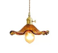 S-Cevada Lámpara colgante con pantalla de cristal de hoja de loto, industrial vintage E27, lámpara colgante de techo, granja, comedor, isla de cocina, lámpara de araña (Ámbar)