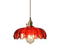 S-Cevada Lámpara Colgante de Loto de Cristal, Luz Colgante de Techo con Pantalla de etro Vintage Industrial, Soporte de Latón E27, Lámpara de araña de 1 Luz (Rojo)
