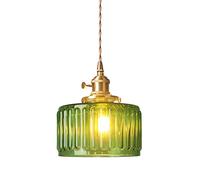 S-Cevada Mini Lámpara Colgante con Pantalla Redonda de Vidrio Acanalado, Retro Industrial E27 Luz Colgante de Techo, Lámpara de Araña para Dormitorio Domedor Cocina (Verde)