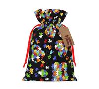 S Christmas Bags - Bolsas reutilizables para concienciación sobre el autismo, piezas de rompecabezas con estampado de corazón, para fiestas de Navidad, vacaciones, bolsas de regalo con cordón para