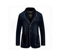 (S, Dark Blue) Men's Casual Multi Pocket Denim Blazer Jacket with Notched Lapel for Everyday Style and Comfort