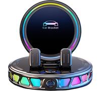 S-JIEI Soporte magnético eléctrico de carga inalámbrica para teléfono de coche con luz ambiental RGB, soporte de succión al vacío de sujeción automática, rotación de 360°, soporte estable para