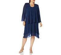 S.L. Fashions Mother of The Bride Dress with Embellished Neckline & Shoulder, Wedding Guest Vestido para ocasin Especial, Pequeño Azul Marino, 46 P para Mujer