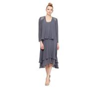 S.L. Fashions Mother of The Bride Dress with Embellished Neckline & Shoulder, Wedding Guest Vestido para ocasión Especial, Acero, 46 ES Chiquita para Mujer