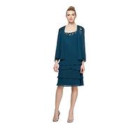 S.L. Fashions Mother of The Bride Jacket Dress with Sequined Cut out Shoulder Vestido para ocasión Especial, Azul y Verde, 44 para Mujer