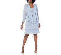 S.L. Fashions Mother of The Bride Tiered Jacket Dress with Shoulder Embellishment Vestido para ocasión Especial, Hortensia, 46 para Mujer