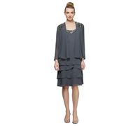 S.L. Fashions Vestido de Chaqueta Escalonado Adornado (pequeño y Regular) ocasión Especial, Acero, 40 Petite para Mujer