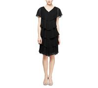 S.L. Fashions Vestido de guijarros con Niveles para Mujer (Petite and Regular) Vestido para Ocasiones Especiales, Color Negro., 10