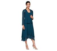 S.L. Fashions Vestido para Mujer con Hombros y Cuello Embellished para Ocasiones Especiales., Mid Teal., XXXL-50/52