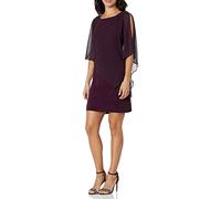 S.L. Fashions Women's Chiffon Capelet Dress with Beading (Missy and Petite), Aubergine, 12