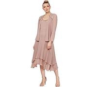 S.L. Fashions Women's Mother of The Bride Dress with Embellished Neckline & Shoulder, Wedding Guest (Petite and Regular Sizes), Cashmere, 12P