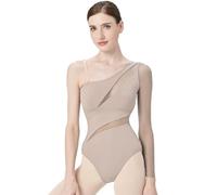 s.lemon Maillot de Danza Leotardo de Ballet Mujer Gimnasia Leotardo Ballet Vestido bodysuit con un Hombro Descubierto y Abertura D046 Gris 165