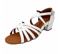 s.lemon Zapatos de Latinos,Mujer Niña Satén Zapatillas Salón Salsa Baile Latino para Práctica Principiantes 3.5cm Blanco 39