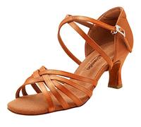 s.lemon Zapatos de Latinos,Mujer Niña Satén Zapatillas Salón Salsa Baile Latino para Práctica Principiantes 5cm Marrón 39EU