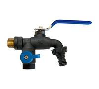 S&M 180040 Grifo de jardín antihielo con dos salidas y toma automática, Negro Y Azul